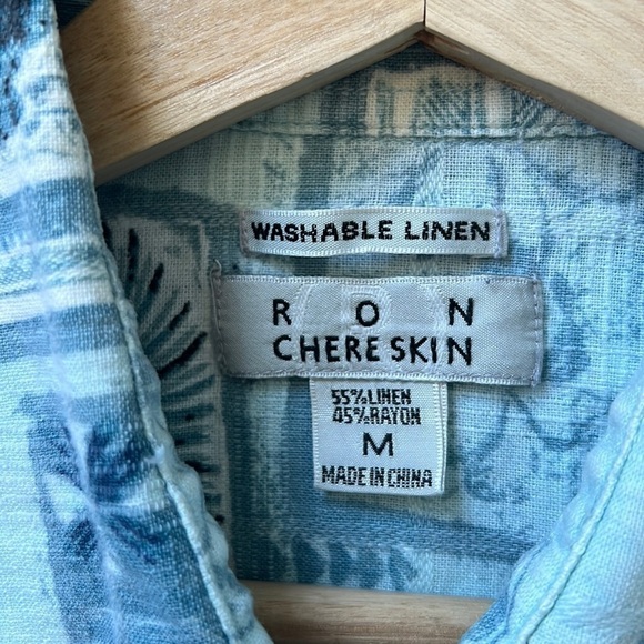 Chereskin Men’s Linen Blend Short Sleeve Hawaiian Button Down Shirt Medium - Picture 6 of 8